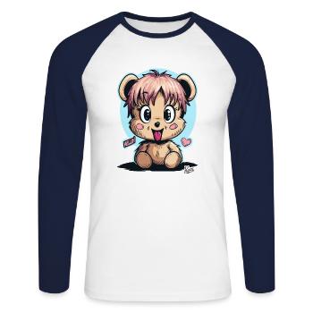 Niedlicher und Lustiger Kuschelbär: Hallo - Unisex Baseballshirt langarm - Weiß/Navy - Vorne - Nik (191cm)