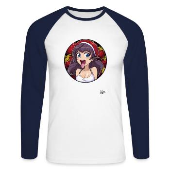 The cartoon girl who loves fruits more than anything - Unisex Long Sleeve Baseball T-Shirt - white/navy - Front - Nik (191cm)