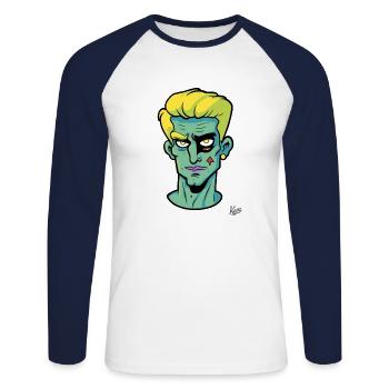 Cartoon of the ultimate beautiful beau - Unisex Long Sleeve Baseball T-Shirt - white/navy - Front - Nik (191cm)