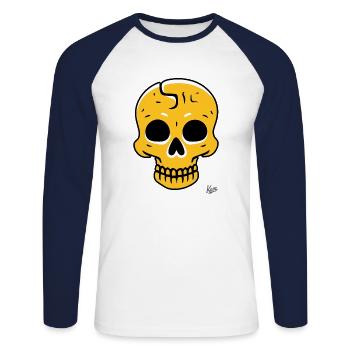 cool yellow skull - Unisex Long Sleeve Baseball T-Shirt - white/navy - Front - Nik (191cm)