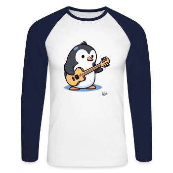 Music: Acoustic Guitar Player Penguin - Unisex Long Sleeve Baseball T-Shirt - white/navy - Front - Nik (191cm)