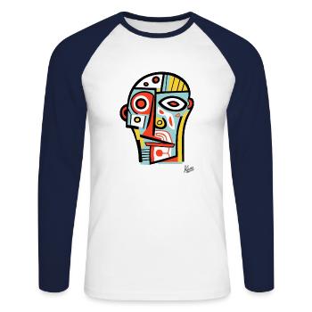 Abstract Cubism: The Head and the Face - Unisex Long Sleeve Baseball T-Shirt - white/navy - Front - Nik (191cm)