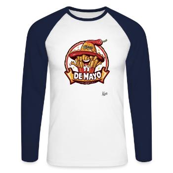 Cinco de Mayo: Mayo and fries with sombrero - Unisex Long Sleeve Baseball T-Shirt - white/navy - Front - Nik (191cm)