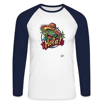 Happy plant with sombrero: ¡Hola! - Unisex Long Sleeve Baseball T-Shirt - white/navy - Front - Nik (191cm)