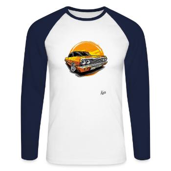 Klassischer Goldener Oldtimer: Lowrider-Style - Unisex Baseballshirt langarm - Weiß/Navy - Vorne - Nik (191cm)