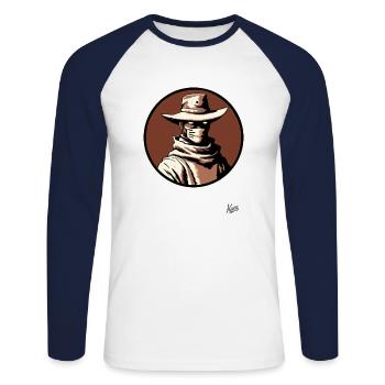 Duell am Mittag Western-Gesichtsmaske Cowboy - Unisex Baseballshirt langarm - Weiß/Navy - Vorne - Nik (191cm)