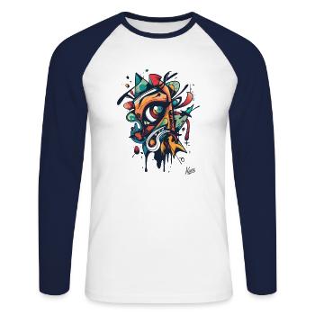 Le regard abstrait de l’art moderne - T-shirt baseball manches longues Homme - blanc/marine - Devant - Nik (191cm)