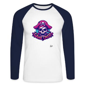Fin de partie : Crâne de pirate - T-shirt baseball manches longues Homme - blanc/marine - Devant - Nik (191cm)