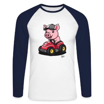 Unermüdliches kleines fröhliches Traktor-Schwein - Unisex Baseballshirt langarm - Weiß/Navy - Vorne - Nik (191cm)