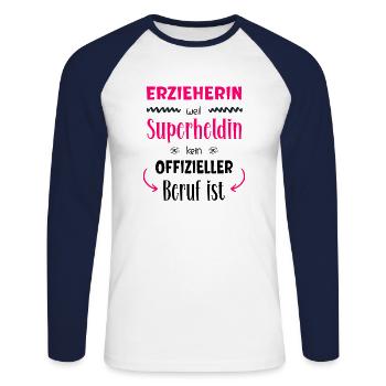 Erzieherin Superheldin - Unisex Baseballshirt langarm - Weiß/Navy - Vorne - Nik (191cm)