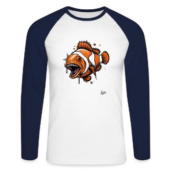 Lustiger Horror Clownfisch - Unisex Baseballshirt langarm - Weiß/Navy - Vorne - Nik (191cm)
