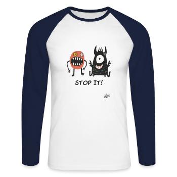 Stop it! Little funny stupid monsters - Unisex Long Sleeve Baseball T-Shirt - white/navy - Front - Nik (191cm)
