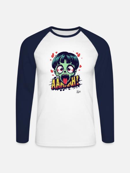 Naughty zombie with hearts - Unisex Long Sleeve Baseball T-Shirt - white/navy