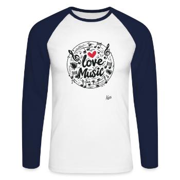 Ich liebe Musik - Unisex Baseballshirt langarm - Weiß/Navy - Vorne - Nik (191cm)
