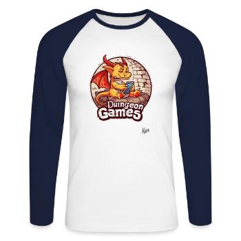 Little Cute Dragon Playing Dungeon Video Games - Unisex Long Sleeve Baseball T-Shirt - white/navy - Front - Nik (191cm)