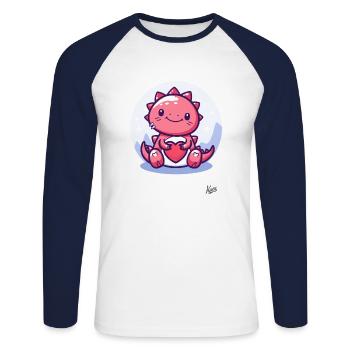 Cute Lucky Dino Dragon with Heart for Love - Unisex Long Sleeve Baseball T-Shirt - white/navy - Front - Nik (191cm)