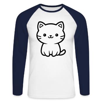 Katze - Unisex Baseballshirt langarm - Weiß/Navy - Vorne - Nik (191cm)