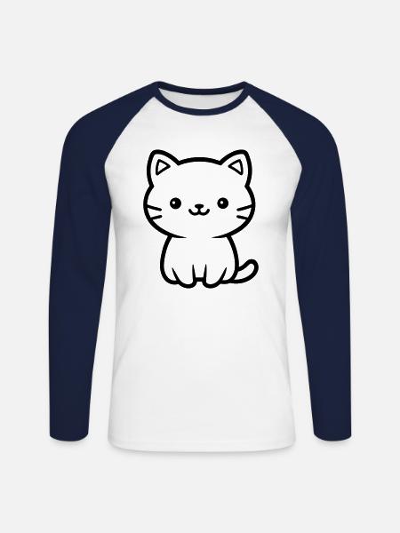 Katze - Unisex Baseballshirt langarm - Weiß/Navy