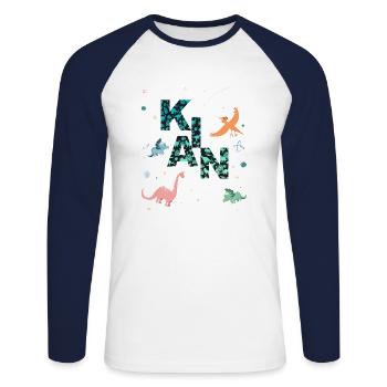 KIAN - Schöner Jungen Name mit Dinosaurier - Unisex Baseballshirt langarm - Weiß/Navy - Vorne - Nik (191cm)