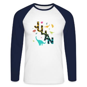 JULIAN - Beautiful boy name with dinosaur - Unisex Long Sleeve Baseball T-Shirt - white/navy - Front - Nik (191cm)