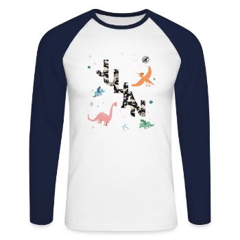 JULIAN - Beautiful boy name with dinosaur - Unisex Long Sleeve Baseball T-Shirt - white/navy - Front - Nik (191cm)