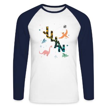 JULIAN - Beautiful boy name with dinosaur - Unisex Long Sleeve Baseball T-Shirt - white/navy - Front - Nik (191cm)
