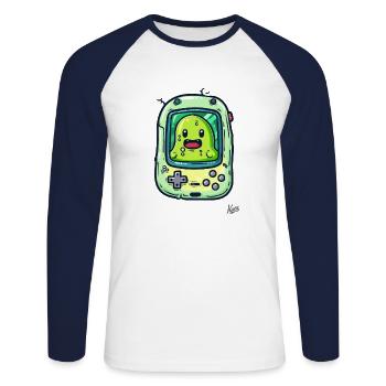 Gaming-Konsole und grüner Blob-Spieler - Unisex Baseballshirt langarm - Weiß/Navy - Vorne - Nik (191cm)