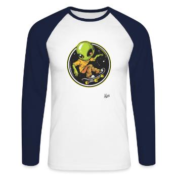 Extraterrestre du skateboard - T-shirt baseball manches longues Homme - blanc/marine - Devant - Nik (191cm)