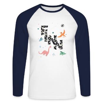 FINN - Beau prénom de garçon avec dinosaure - T-shirt baseball manches longues Homme - blanc/marine - Devant - Nik (191cm)