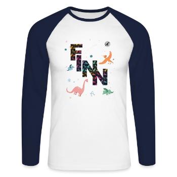 FINN - Beau prénom de garçon avec dinosaure - T-shirt baseball manches longues Homme - blanc/marine - Devant - Nik (191cm)