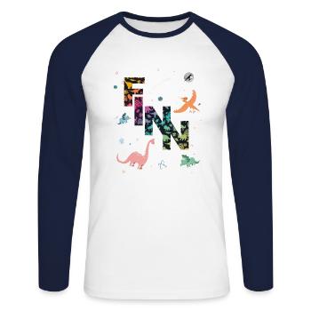 FINN - Beau prénom de garçon avec dinosaure - T-shirt baseball manches longues Homme - blanc/marine - Devant - Nik (191cm)