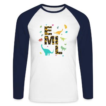 EMIL - Beautiful boy name with dinosaur - Unisex Long Sleeve Baseball T-Shirt - white/navy - Front - Nik (191cm)