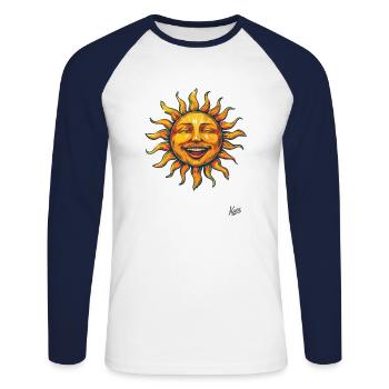 Soleil rétro vintage - T-shirt baseball manches longues Homme - blanc/marine - Devant - Nik (191cm)