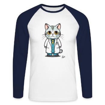 Der süße, lustige und ahnungslose Katzen-Doktor - Unisex Baseballshirt langarm - Weiß/Navy - Vorne - Nik (191cm)