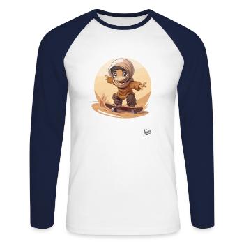 Desert Sand Skateboarding: Everywhere on the Slopes - Unisex Long Sleeve Baseball T-Shirt - white/navy - Front - Nik (191cm)