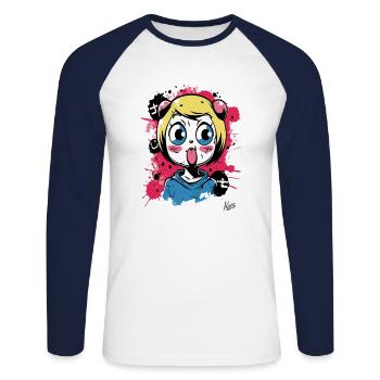 Color Explosion : La vilaine fille chat graffiti - T-shirt baseball manches longues Homme - blanc/marine - Devant - Nik (191cm)