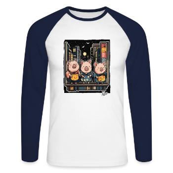 Funny pigs in Tokyo - Unisex Long Sleeve Baseball T-Shirt - white/navy - Front - Nik (191cm)