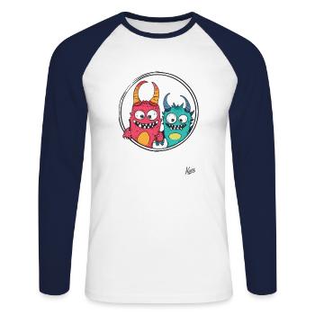 Drôles d’amis monstres - T-shirt baseball manches longues Homme - blanc/marine - Devant - Nik (191cm)