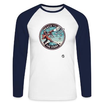Atteignez les étoiles - Astronauten Design - T-shirt baseball manches longues Homme - blanc/marine - Devant - Nik (191cm)