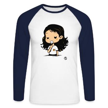 Jolie fille de dessin animé avec des bonbons - T-shirt baseball manches longues Homme - blanc/marine - Devant - Nik (191cm)