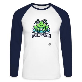 "Touch of the Tism" Frosch - Unisex Baseballshirt langarm - Weiß/Navy - Vorne - Nik (191cm)