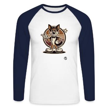 Retro Cartoon Hund – Lustiges Hunde-Design - Unisex Baseballshirt langarm - Weiß/Navy - Vorne - Nik (191cm)