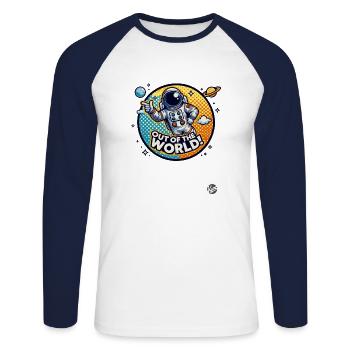 Regard d’astronaute extraterrestre, pouce en l’air ! - T-shirt baseball manches longues Homme - blanc/marine - Devant - Nik (191cm)