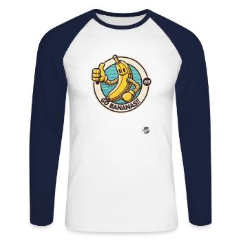 Pouces vers le haut Rétro Dessin animé Banane - T-shirt baseball manches longues Homme - blanc/marine - Devant - Nik (191cm)