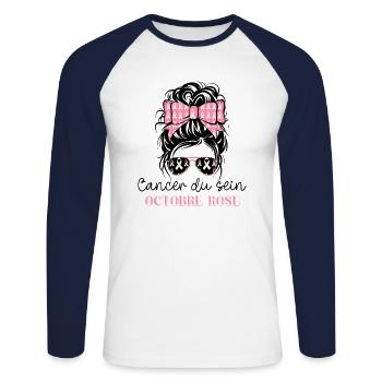 Pink October 2024 Breast Cancer Month - Unisex Long Sleeve Baseball T-Shirt - white/navy - Front - Nik (191cm)