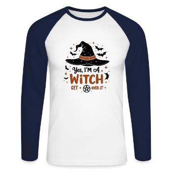 Ja, ich bin eine Hexe - Unisex Baseballshirt langarm - Weiß/Navy - Vorne - Nik (191cm)