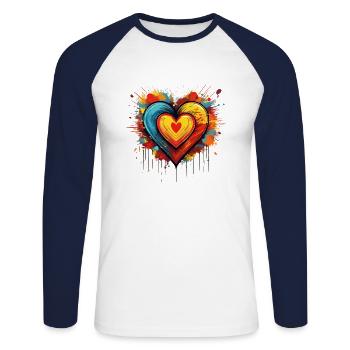 Colourful Heart Explosion – Bold Pop Art Design - Unisex Long Sleeve Baseball T-Shirt - white/navy - Front - Nik (191cm)
