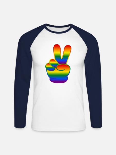 Rainbow Hand Peace Sign - Unisex Long Sleeve Baseball T-Shirt - white/navy
