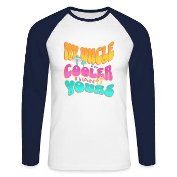 Mein Onkel ist cooler als deiner, Neffe, Nichte Groovy - Unisex Baseballshirt langarm - Weiß/Navy - Vorne - Nik (191cm)