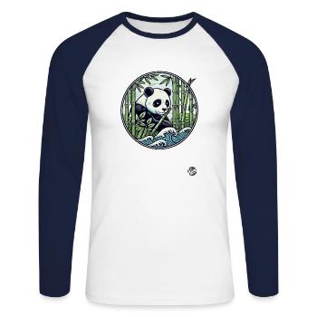Panda dans la forêt de bambous - T-shirt baseball manches longues Homme - blanc/marine - Devant - Nik (191cm)